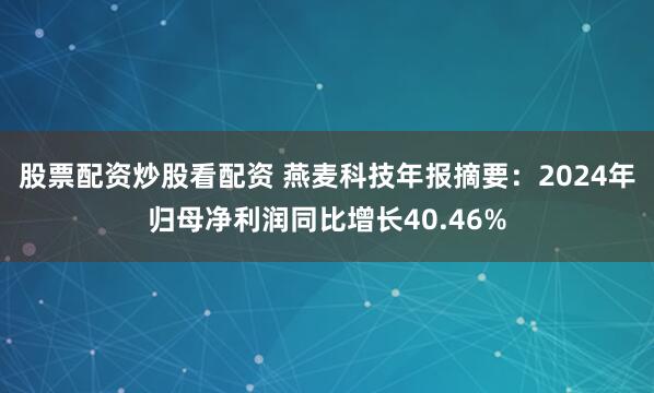 股票配资炒股看配资 燕麦科技年报摘要：2024年归母净利润同比增长40.46%